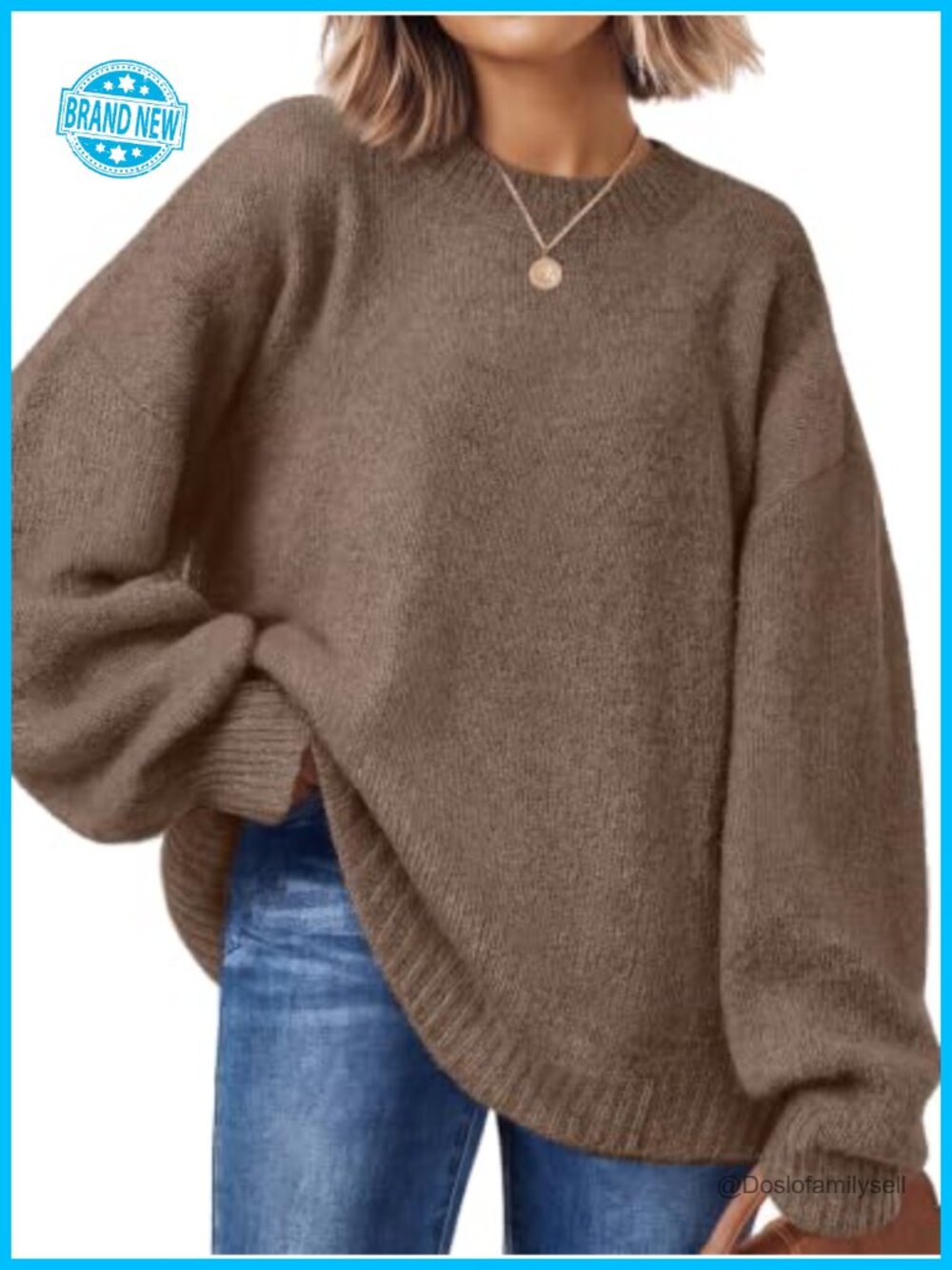 Oversized Crewneck Pullover Sweater Soft Knit Women's Fall Top
